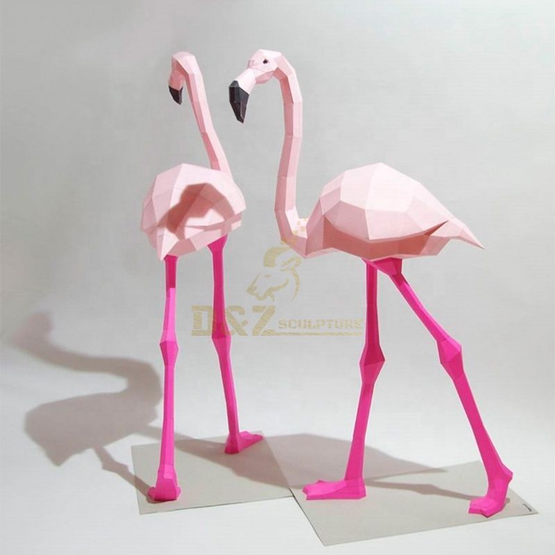 Pink stainless steel flamingo statue