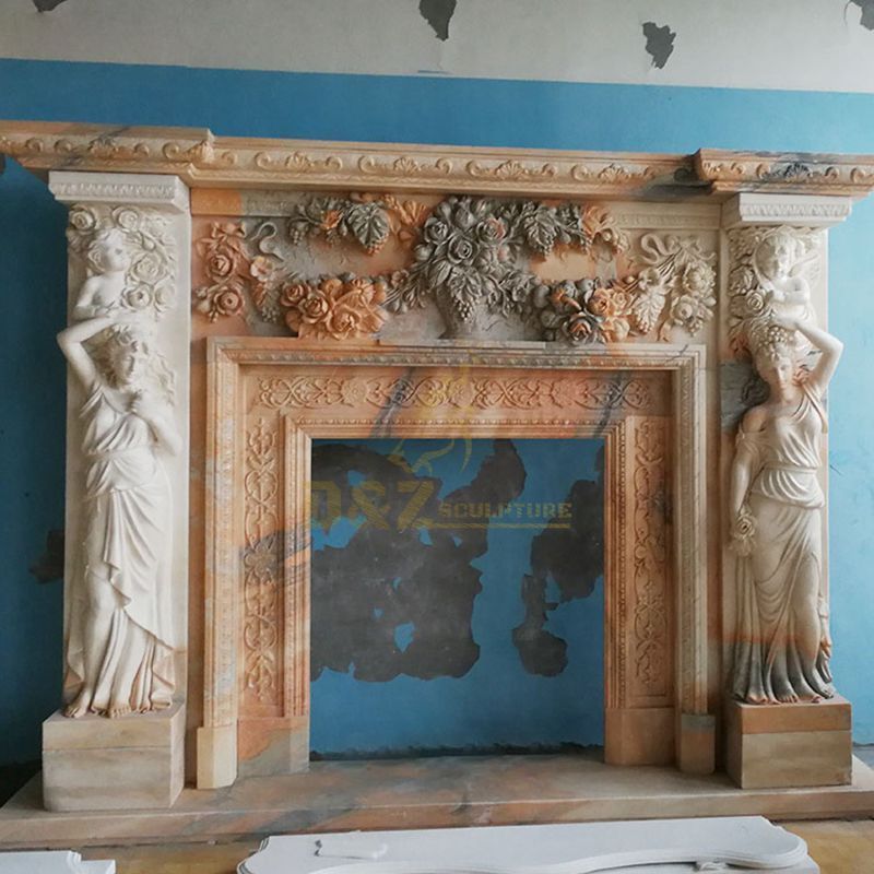 Factory Imported Stone European Fireplace With Woman Character