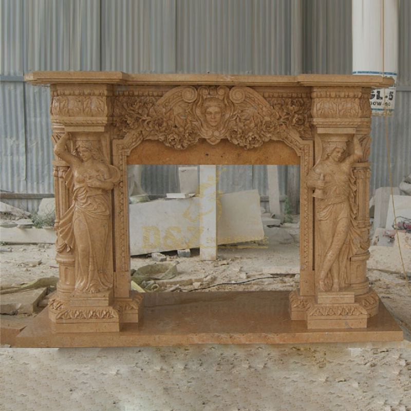 Factory Imported Stone European Fireplace With Woman Character