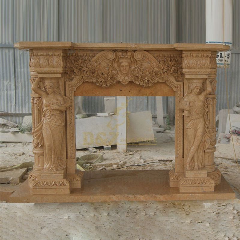 Beige Marble Fireplace With Lady Statues