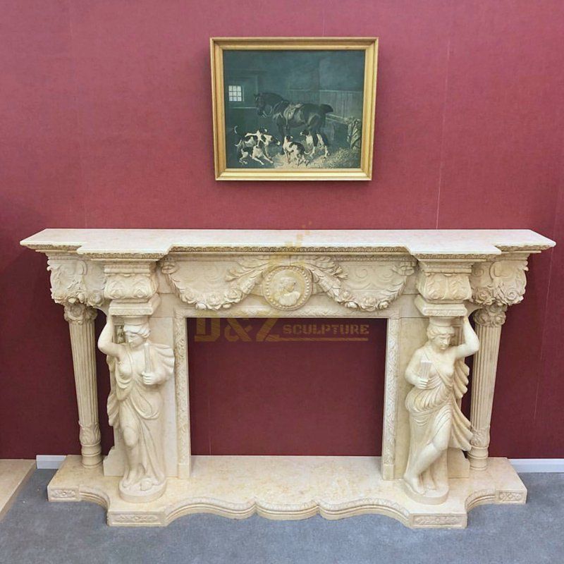 Beige Marble Fireplace With Lady Statues