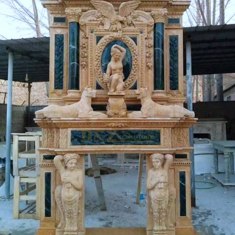 Beige Marble Fireplace With Lady Statues