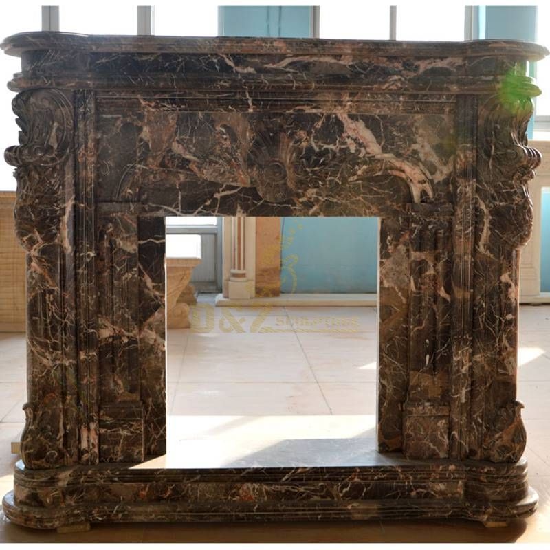 Hand Caved Nero Marquina Marble Fireplace