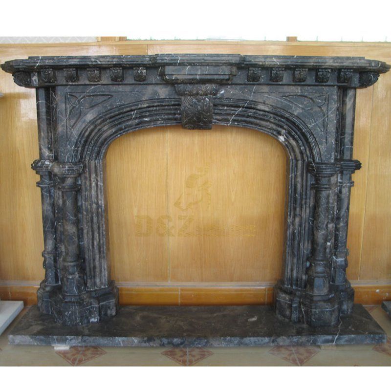 Hand Caved Nero Marquina Marble Fireplace