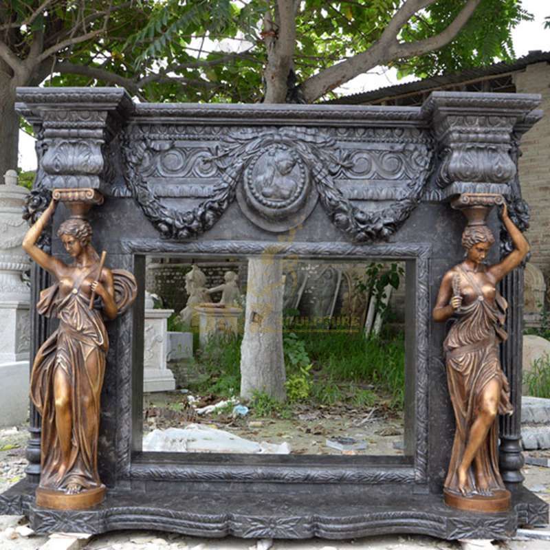 Hand Caved Nero Marquina Marble Fireplace