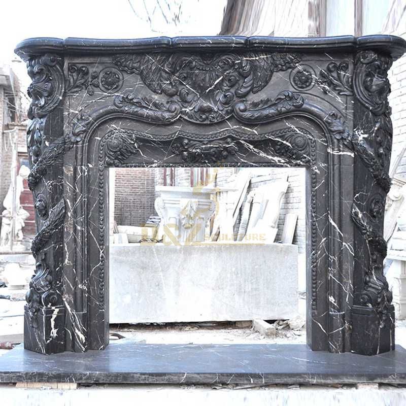 Interior Decorative Black Granite Stone Carved Fireplace