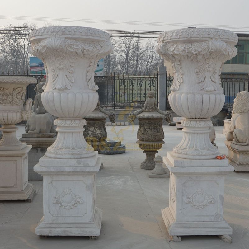 Marble Children Statue Garden Stone Flowerpot