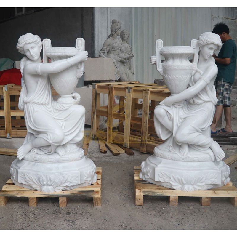 Marble Children Statue Garden Stone Flowerpot