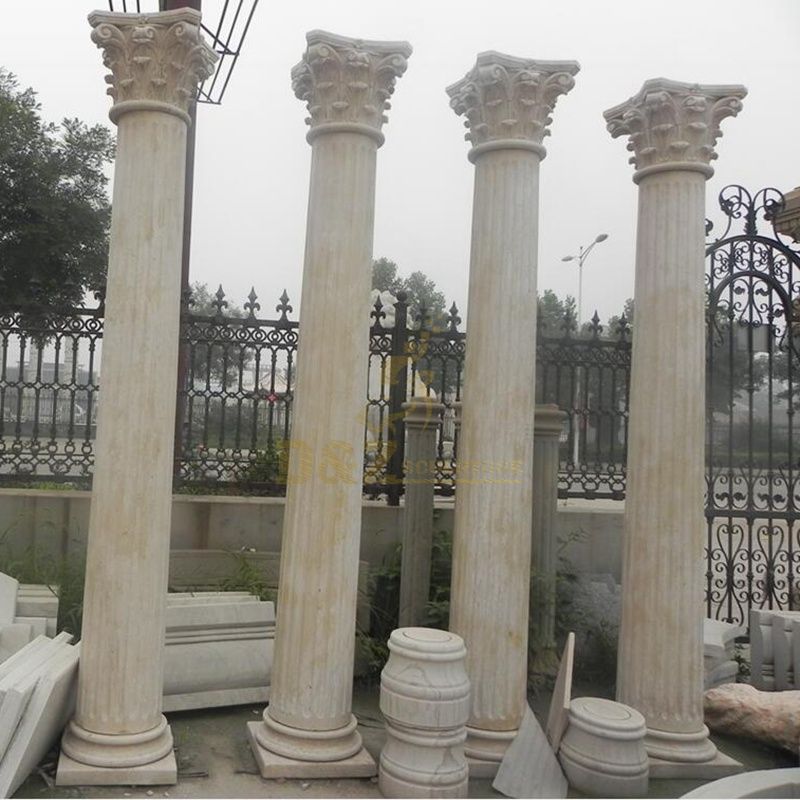 Natural Hand Carved Decorative White Marble Roman Column