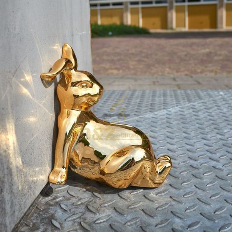 Modern life size stainless steel rabbit statue