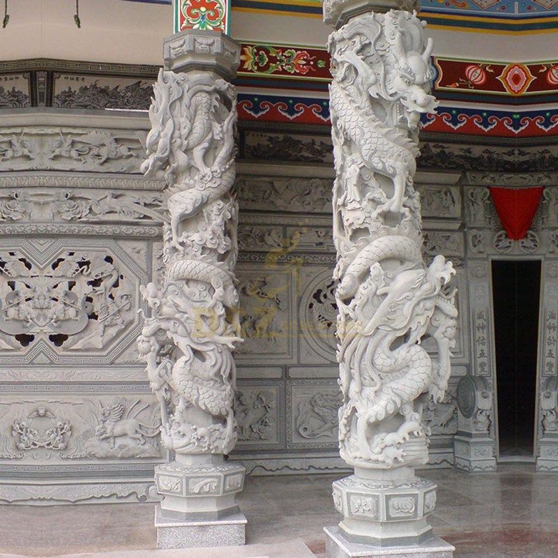Natural Stone Dragon Pillar Column Carving