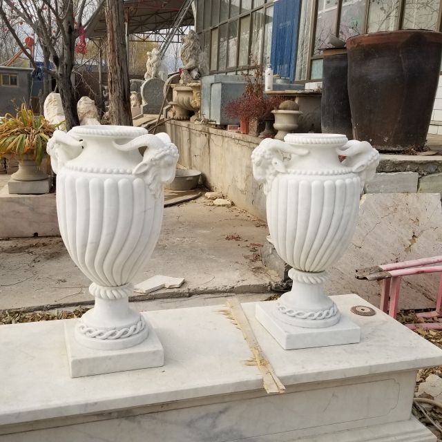 White Marble Garden Cup Stone Flowerpot