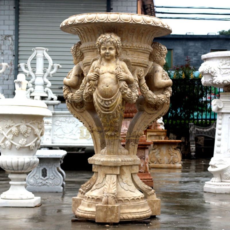 Handmade White Marble Boy Statue Stone Flowerpots