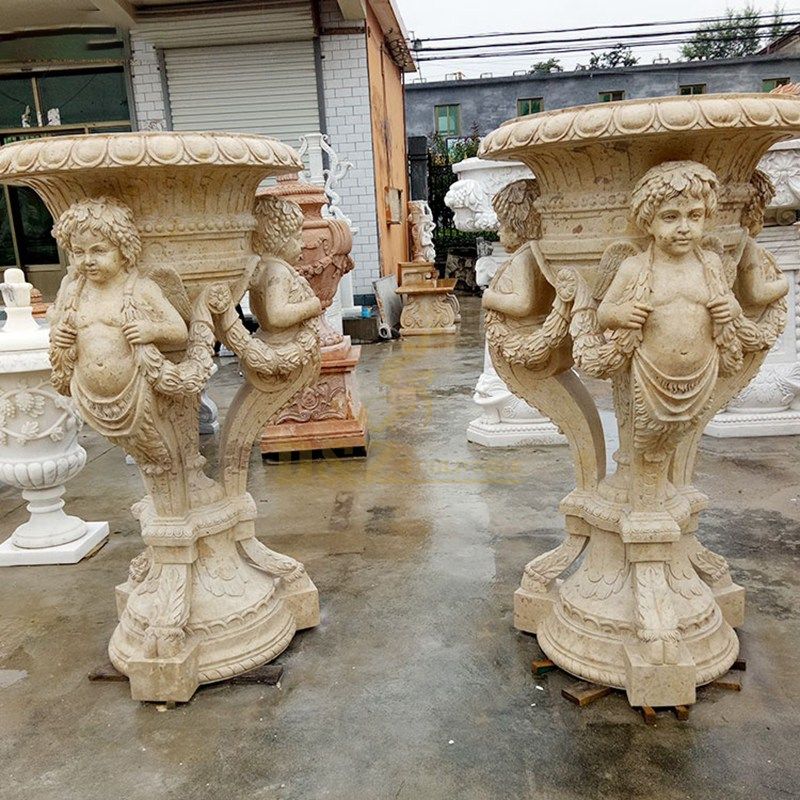 Handmade White Marble Boy Statue Stone Flowerpots