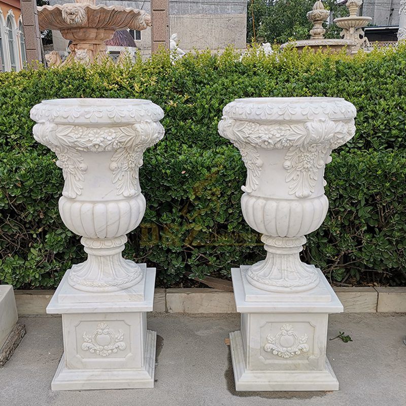 Outdoor Garden Ornament Marble Vase Stone Flowerpot