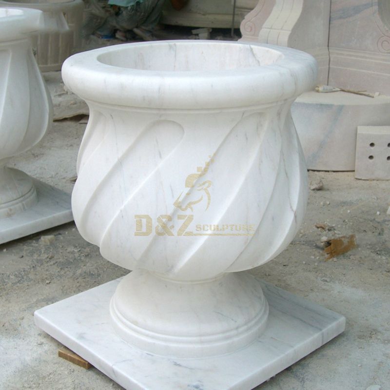 Outdoor Garden Ornament Marble Vase Stone Flowerpot