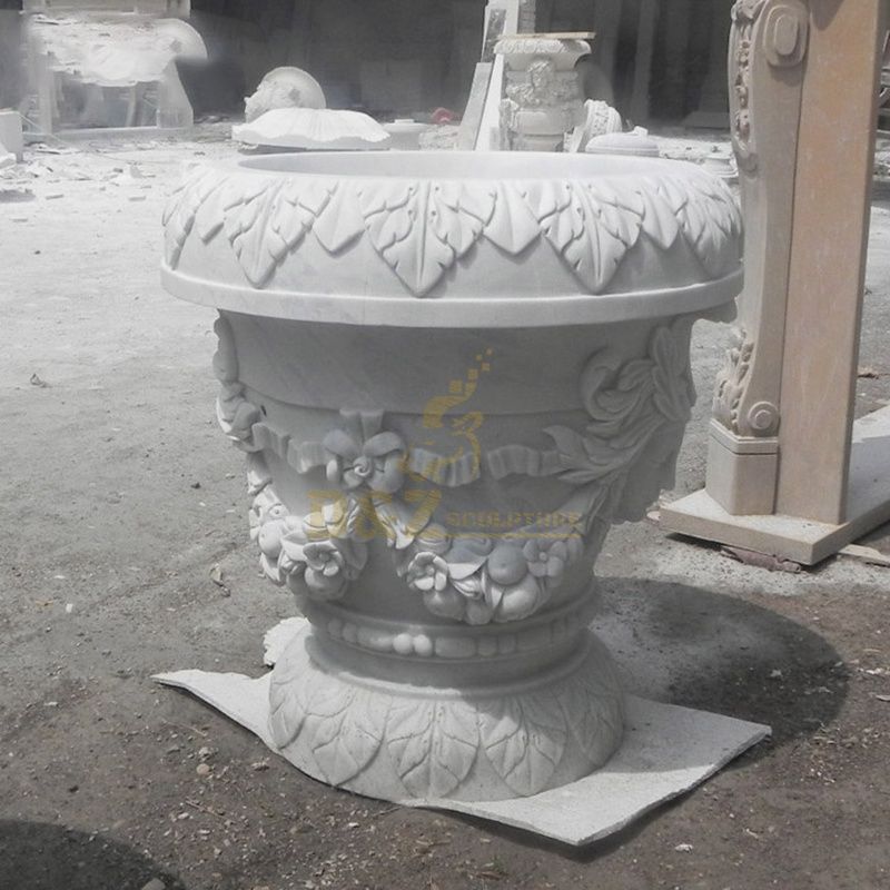 Outdoor Marble Children Statue Garden Stone Flowerpot