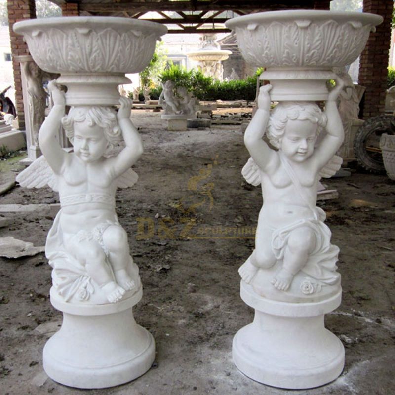 Outdoor Marble Children Statue Garden Stone Flowerpot