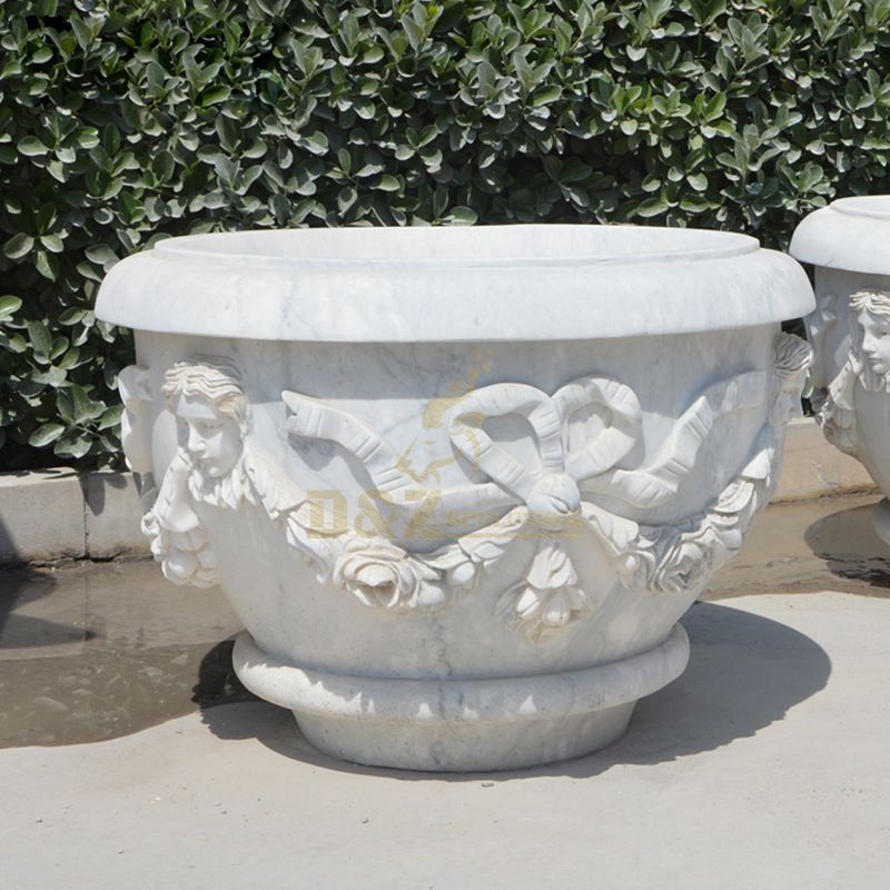 Hand Carved Garden Decorate Marble Stone Flowerpot