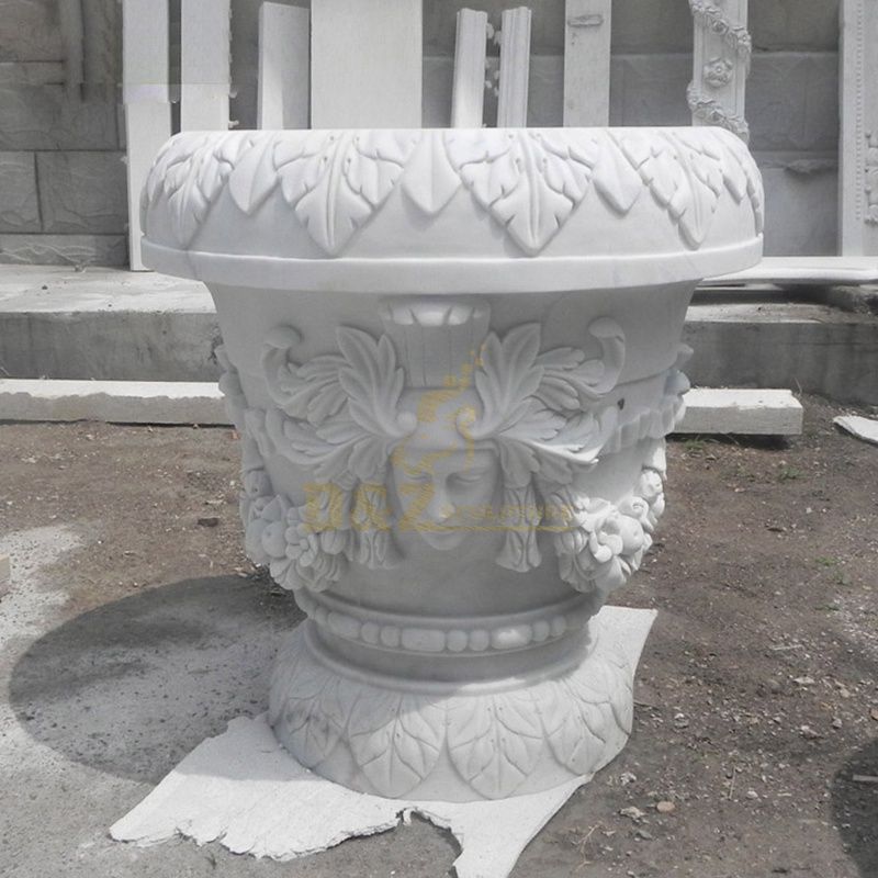 Hand Carved Garden Decorate Marble Stone Flowerpot