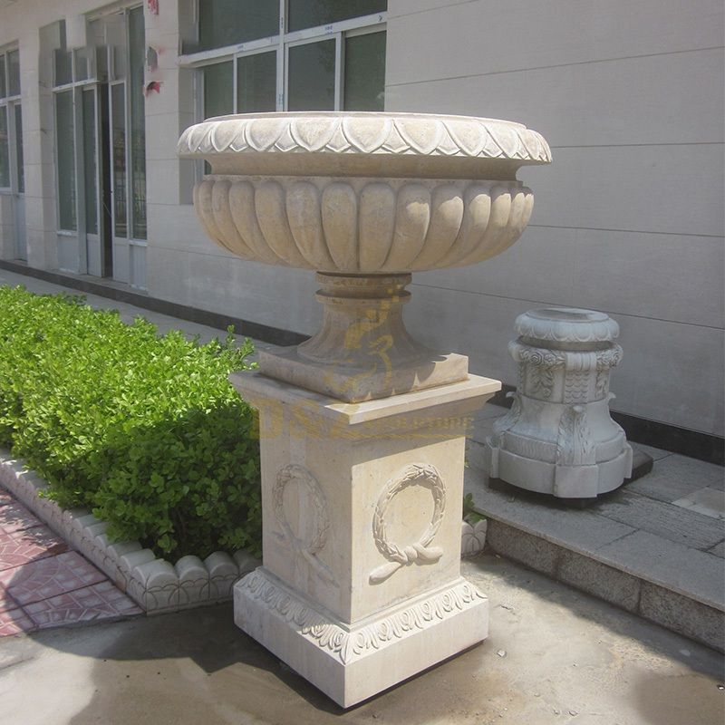 Hand Carved Garden Decorate Marble Stone Flowerpot