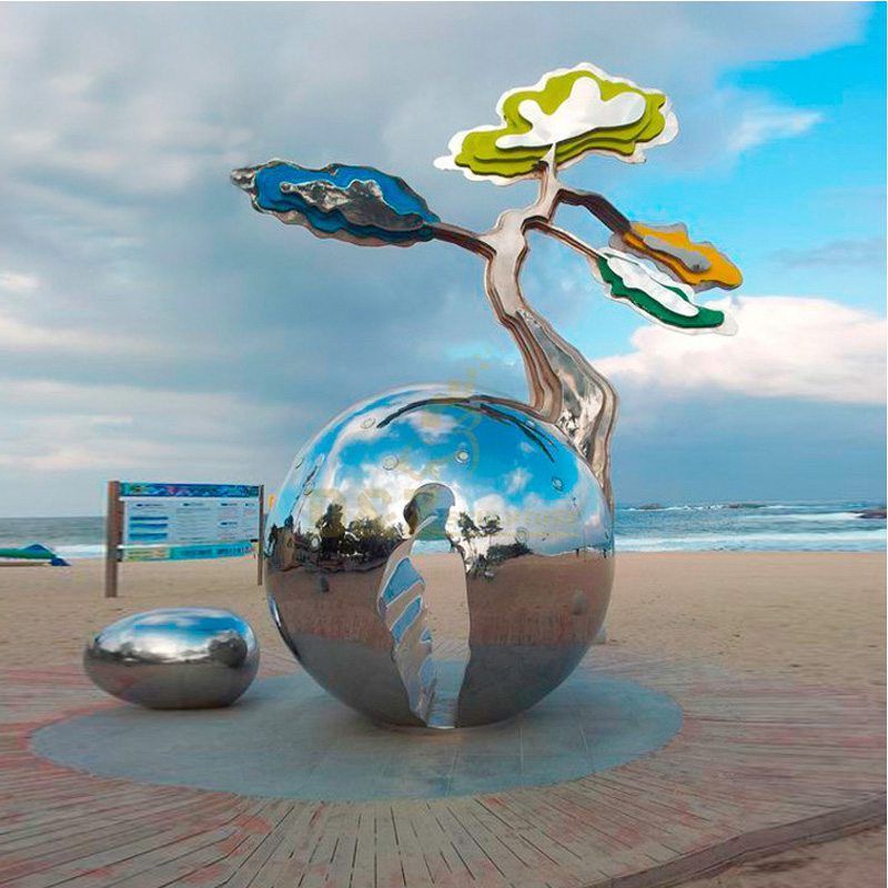 Stainless steel mirror ball tree sculpture