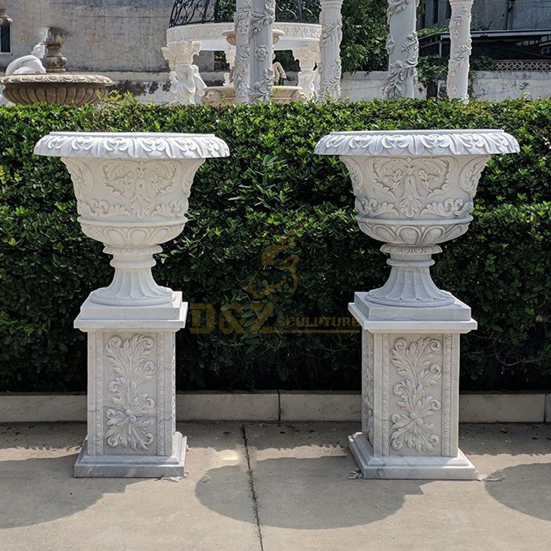 Customized Polished Surface Stone Marble Plant Pot