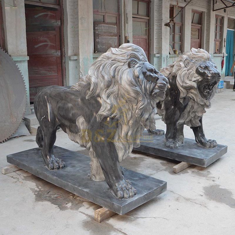 White Garden Sculpture Life Size Carved Stone Pair Animals Lion