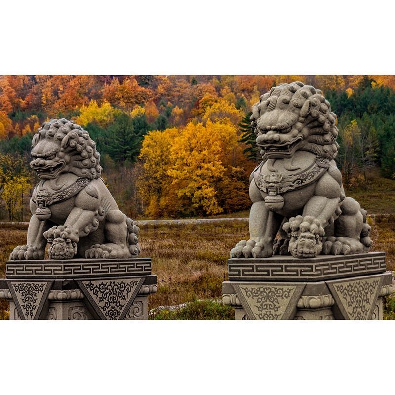 Chinese Gate Decoration Antique Stone Lions Statue