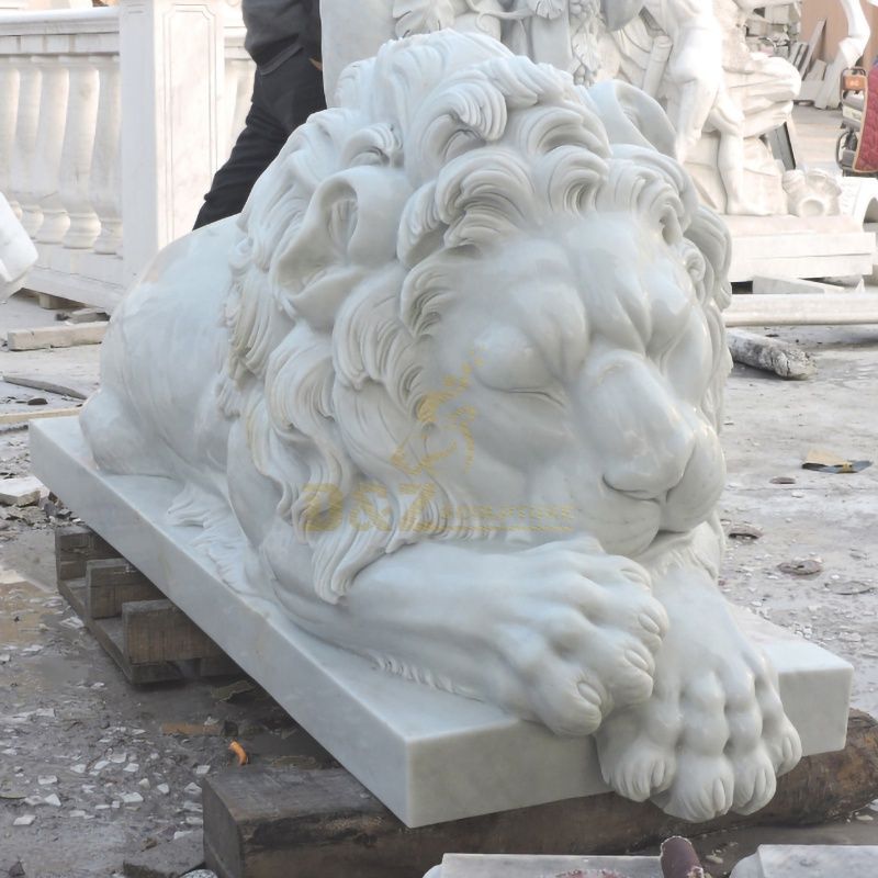 Stone Carving Large White Marble Lying Sleeping Lion Statue Sculpture