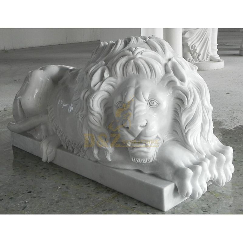 Stone Carving Large White Marble Lying Sleeping Lion Statue Sculpture
