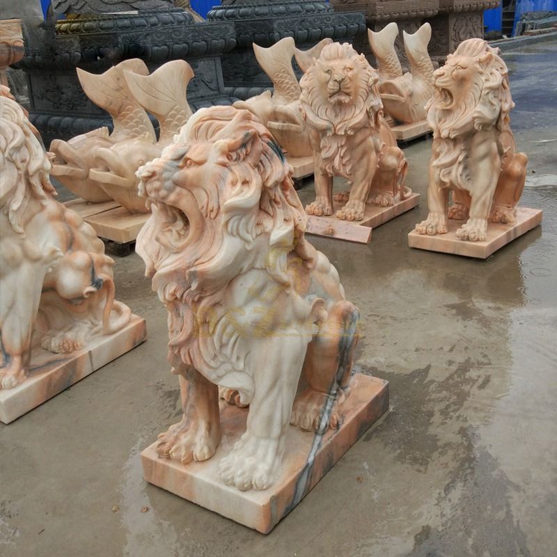 Marble Lion Sculpture Stone Animal Sculptures For Garden Use