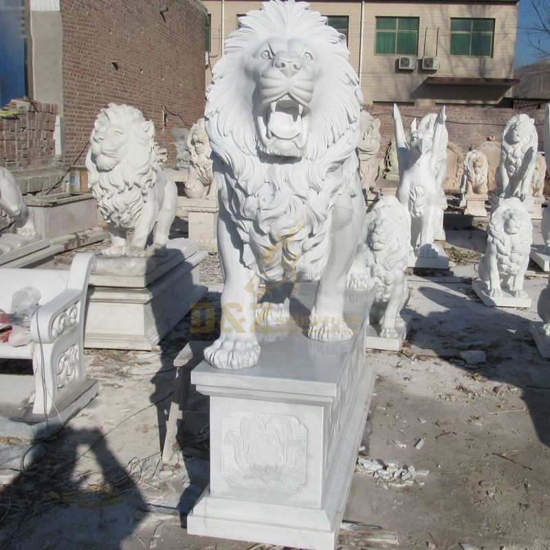 European White Marble Carved Stone Lion Sculpture