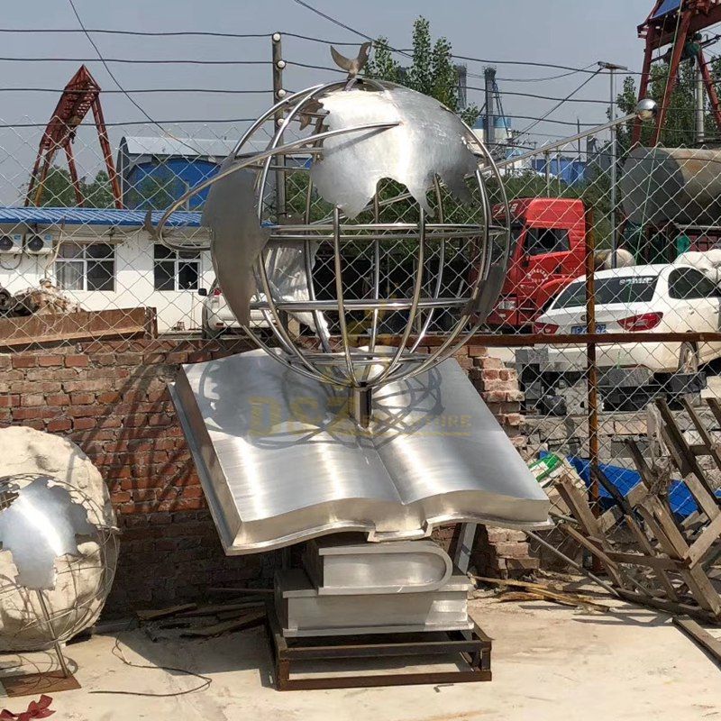 Stainless Steel Globe Ball And Book Sculpture