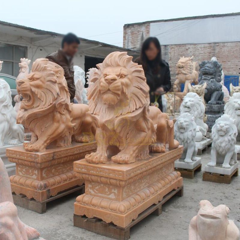 Handmade Sculpture Animal Carving Statue Marble Stone African Lion Climbing Lion