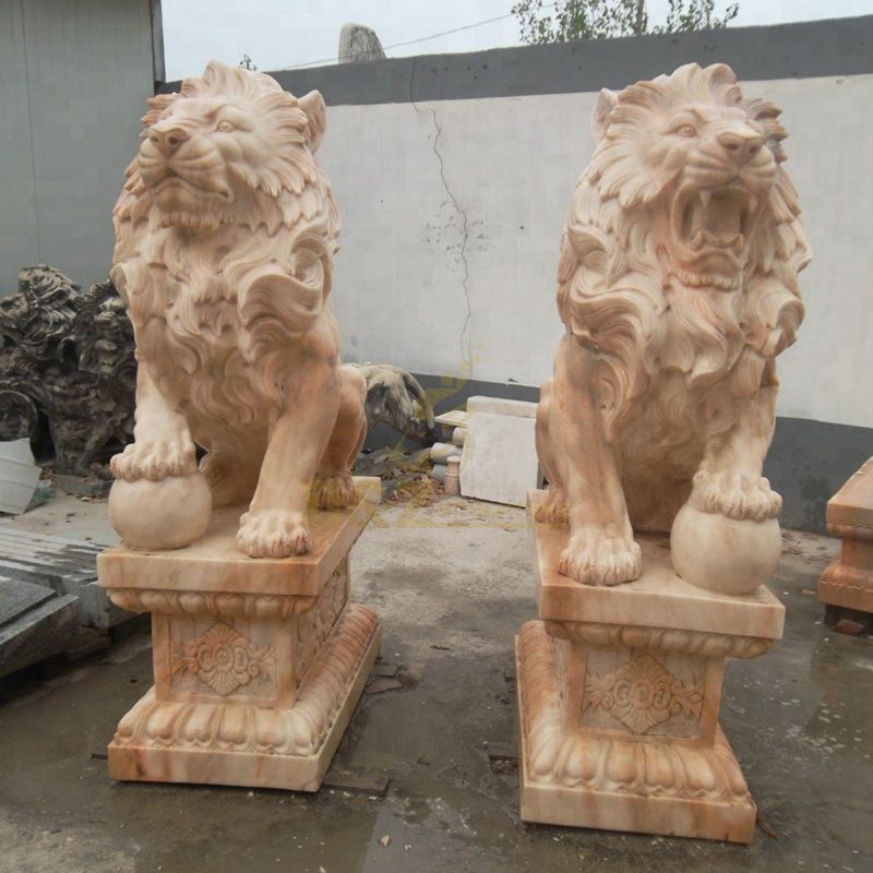 Handmade Sculpture Animal Carving Statue Marble Stone African Lion Climbing Lion