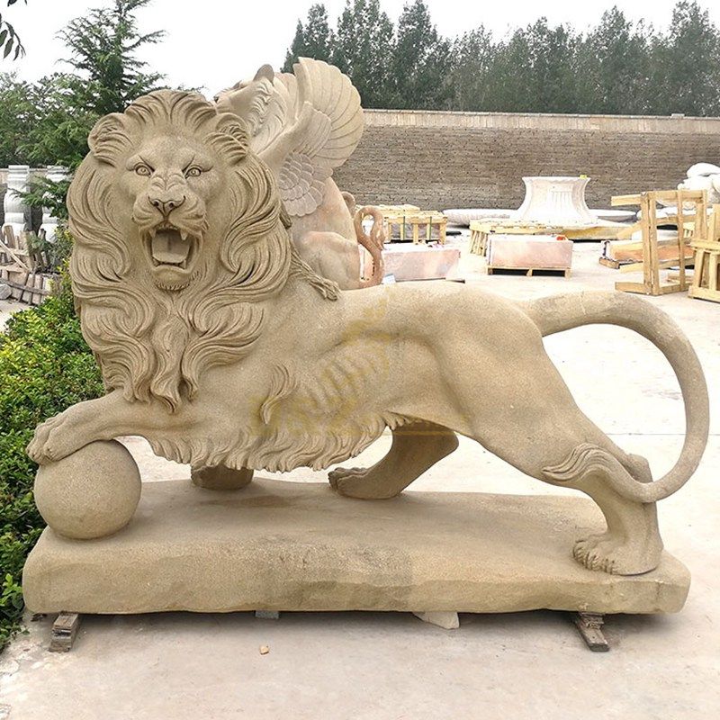 Handmade Sculpture Animal Carving Statue Marble Stone African Lion Climbing Lion