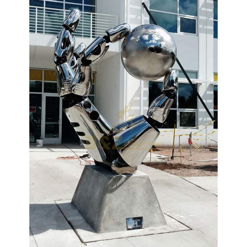 Stainless steel metal hand outdoor sculpture