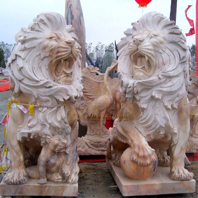 Marble Stone Carving Lion With Ball Statues Lion Statue