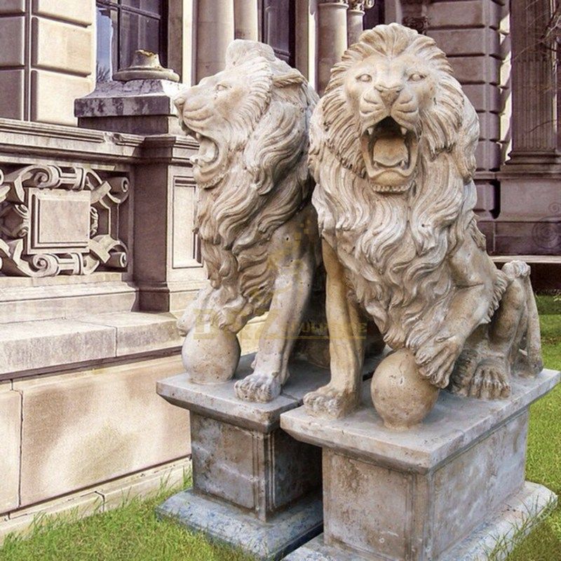 Marble Stone Carving Lion With Ball Statues Lion Statue