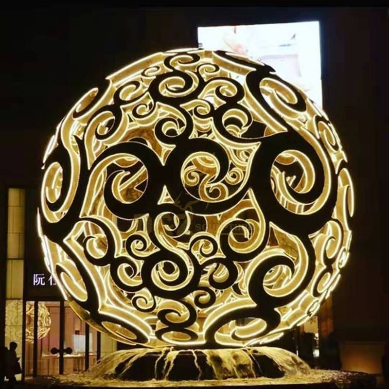Outdoor stainless steel fountain ball lamp sculpture