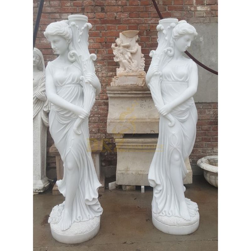 Marble Stone Roman Column With Lady Statue Sculpture