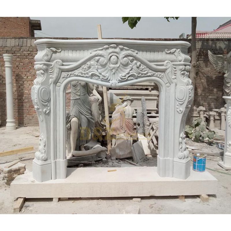 Villa Interior Decor Hand Carved Indoor White Marble Stone Fireplaces