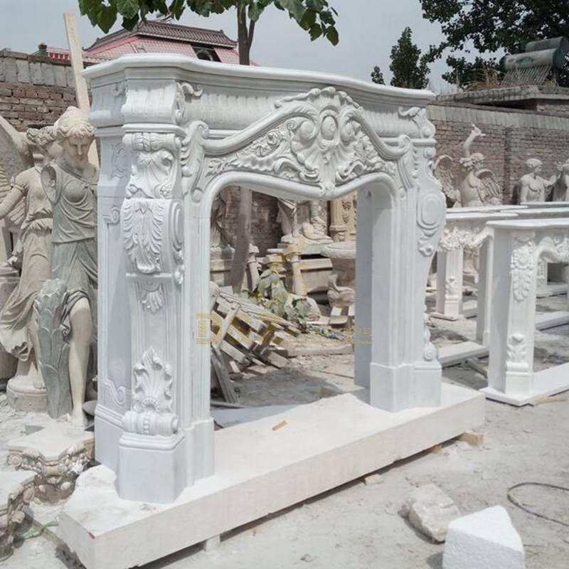 Villa Interior Decor Hand Carved Indoor White Marble Stone Fireplaces