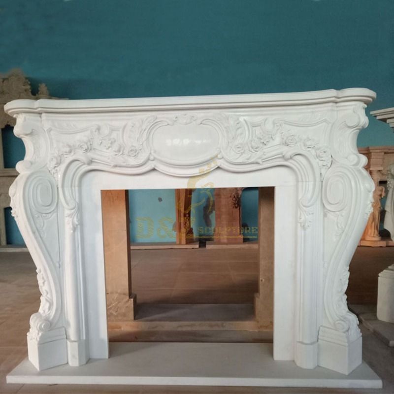 Villa Interior Decor Hand Carved Indoor White Marble Stone Fireplaces