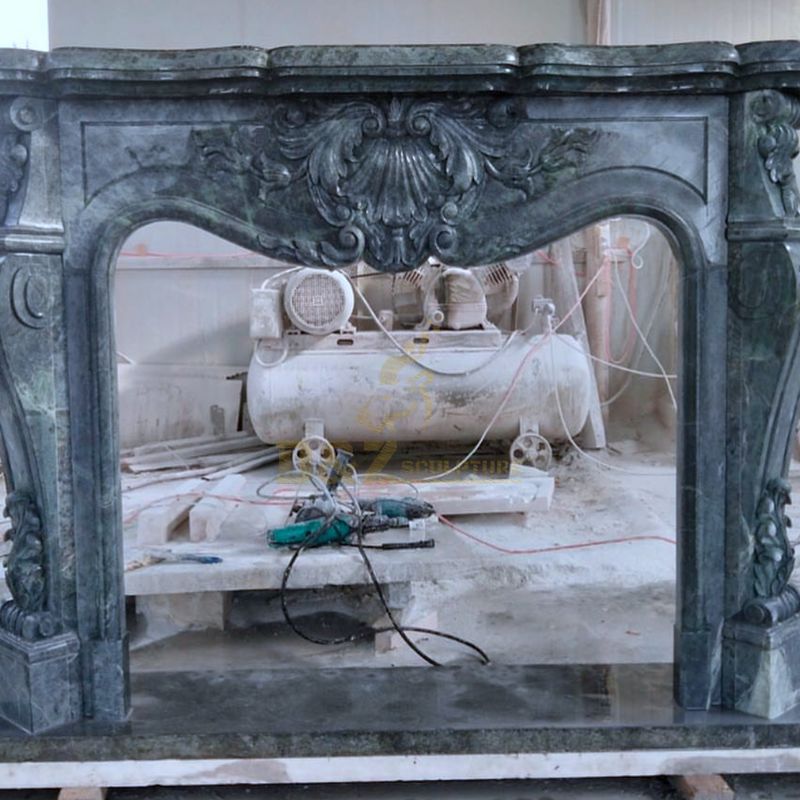 Hand Carved Indoor Free Standing Granite Stone Fancy Fireplace Model