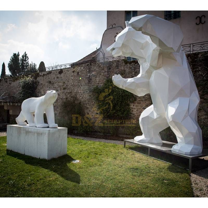 Stainless steel polar bear garden decorative sculpture