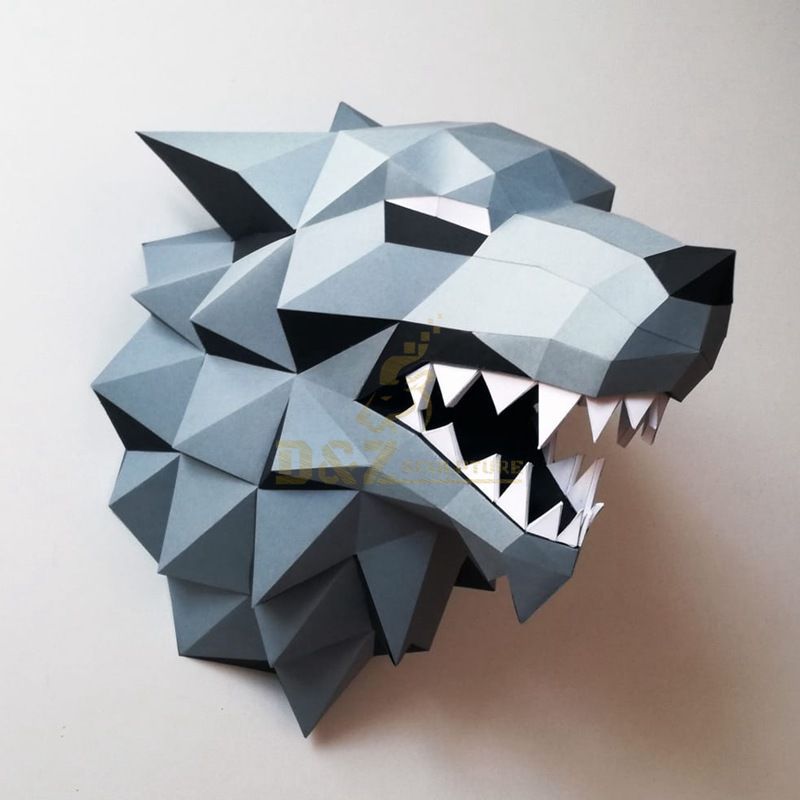 Stainless steel wolf head sculpture