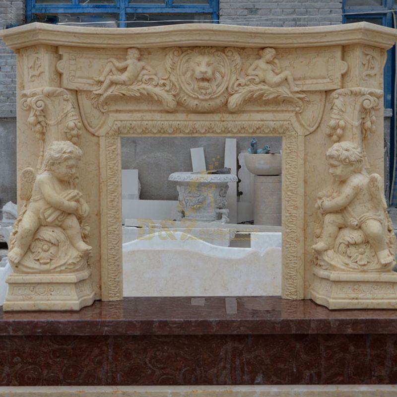 Hand Carved Boy Figure Stone Statue Fireplace Using Natural Stone Material