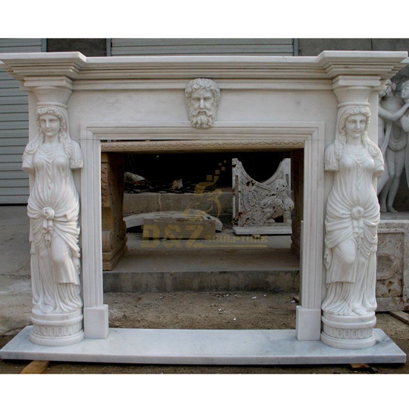 Hand Carved Boy Figure Stone Statue Fireplace Using Natural Stone Material